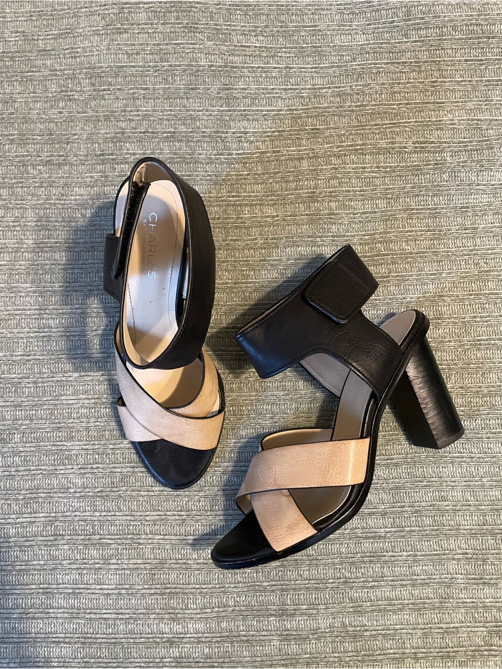 CHARLES DAVID Black and Beige Block HeelS, Size 9.5